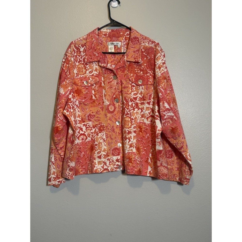 Coldwater Creek Jacket 2x Orange Patch Print 2x Cottagecore Boho Prairie Resort